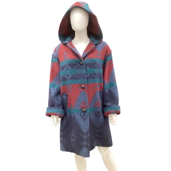 Vintage Larry Levine Women’s Coat Size M/L Wool Leather Buttons Hood Union Made - Picture 2 of 8